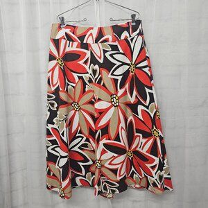 Cato Skirt Floral Retro Midi Brown Orange Linen 14/16W